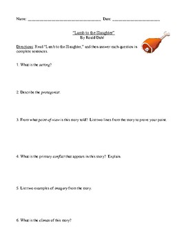 Preview of "Lamb to the Slaughter" Worksheet (or Test) with Detailed Answer Key