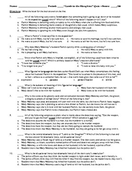 Preview of Roald Dahl's "Lamb to the Slaughter" 20-Question Multiple Choice Quiz