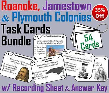 Preview of Roanoke, Jamestown and Plymouth Colonies Task Card Activity Bundle