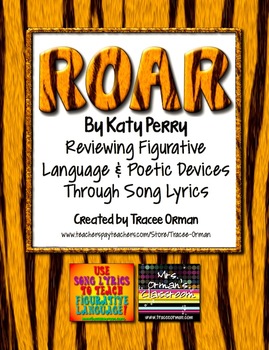 Preview of "Roar" By Katy Perry Figurative Language & Poetic Devices Distance Learning