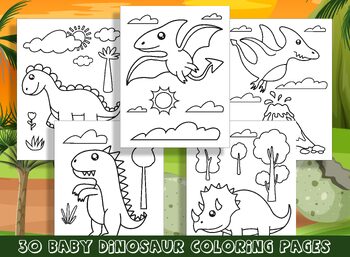 Preview of Roar into Fun with 30 Baby Dinosaur Coloring Pages for Preschool & Kindergarten