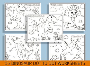 Preview of Roar into Learning with 15 Dinosaur Dot-to-Dot Worksheets