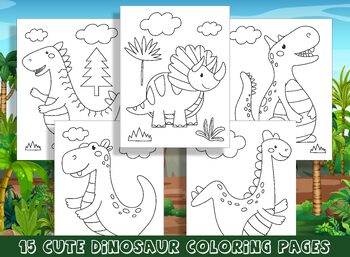 Preview of Roar-some Fun: 15 Cute Dinosaur Coloring Pages for Preschool and Kindergarten