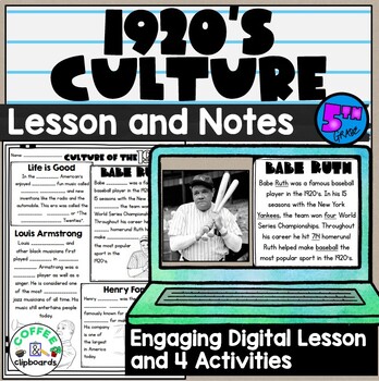Preview of 1920's Culture Digital Lesson and 4 Activities SS5H2b