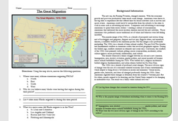 Preview of Roaring 20's- Great Migration reading packet with embedded questions