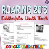 Roaring 20's Unit Test for US History: Quiz Worksheet and 