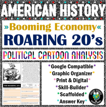 Preview of Roaring 20s Economy Political Cartoon Analysis - 1920s - Print & Digital