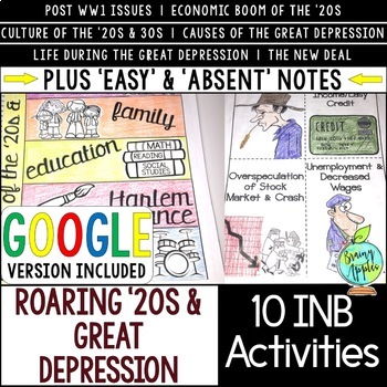 Preview of Roaring '20s & Great Depression Interactive Notebook Activities, US History INB