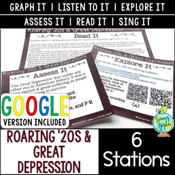 Preview of Roaring '20s & Great Depression Stations Activity - Centers - Jazz Age - Digital