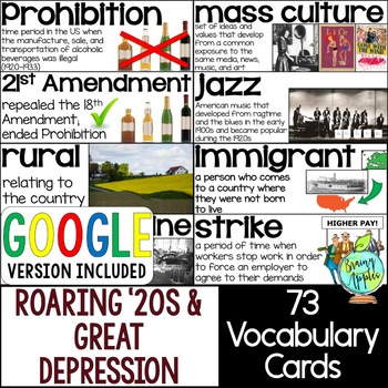 Preview of Roaring '20s & Great Depression Vocabulary Word Wall Cards - Bulletin Board