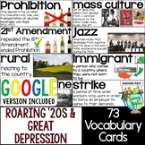 Roaring '20s & Great Depression Vocabulary Word Wall Cards