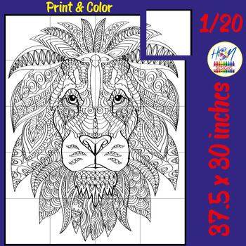 Preview of Roaring Creativity: Lion Head Zentangle Collaborative Coloring Poster Crafts