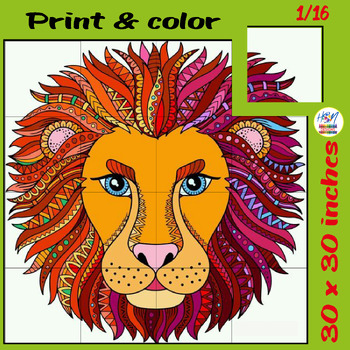 Preview of Roaring Serenity: Lion Zentangle Mandala Collaborative Coloring Poster Crafts
