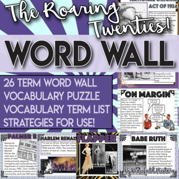 Preview of Roaring Twenties 1920s Word Wall Vocabulary Puzzle