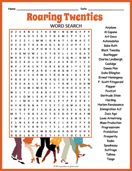 Preview of THE ROARING TWENTIES ( 1920s ) Word Search Puzzle Worksheet Activity - Jazz Age