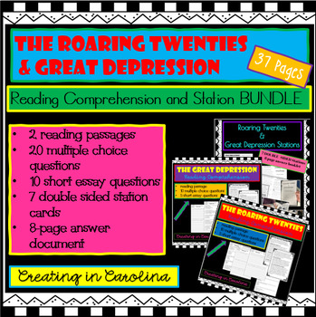 Preview of Roaring Twenties & Great Depression Reading Comprehension & Stations BUNDLE