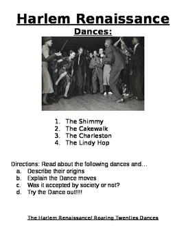 Preview of Roaring Twenties- Harlem Renaissance: Dances - activity, reading, videos, more