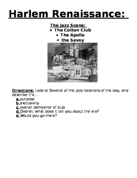 Preview of Roaring Twenties: Harlem Renaissance: Jazz Scene/ Locations- Guided Reading Act.