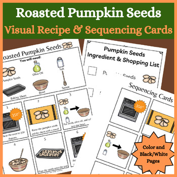 Preview of Roasted Pumpkin Seeds Visual Recipe & Sequencing Cards|Halloween & Fall Activity