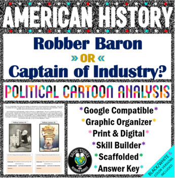 Preview of Robber Baron or Captain of Industry Political Cartoon Analysis - Print & Digital