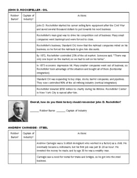 Robber Baron or Captain of Industry? evaluation worksheet by annakay511