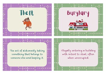 Preview of Robbery Vocabulary Flashcards (different ways of stealing)