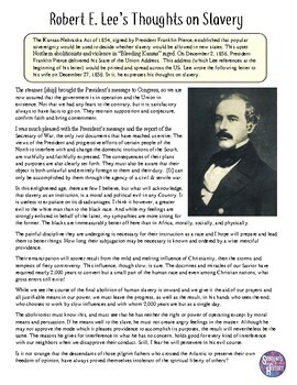 Robert E. Lee Primary Source Analysis on Slavery by Students of History