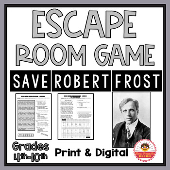 Preview of Robert Frost ESCAPE ROOM for Poetry Month Reading Comprehension, Analysis, POEMS