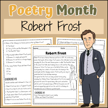 Preview of Robert Frost National Poetry Month Reading Comprehension Passage & Questions