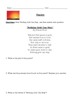 Preview of Robert Frost: "Nothing Gold Can Stay" Poem and Worksheet with Answer Key