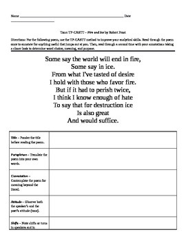 Robert Frost Poem Fire And Ice By Electric English Tpt
