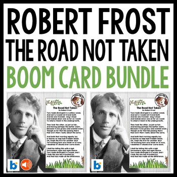 Preview of Robert Frost Poetry Analysis Road Not Taken BOOM Cards with Audio Bundle