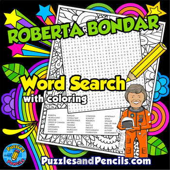 Preview of Roberta Bondar Word Search Puzzle Activity Page and Coloring | Famous Canadians