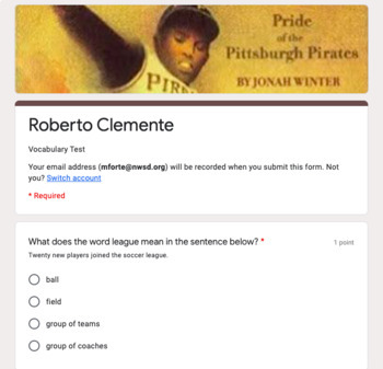 Roberto Clemente ELA Informational Text Test Prep Passage for Google  Classroom