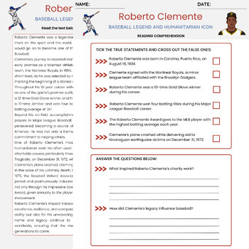 Roberto Clemente Biography Report Flipbook Latinx Leader Hispanic Heritage  Month