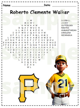 Roberto Clemente Worksheet Word Search Activity Baseball Hispanic Heritage