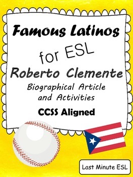 Preview of Roberto Clemente Biographical Article and Activities for ESL (CCSS aligned)