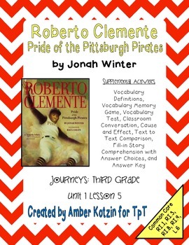 Preview of Roberto Clemente Mini Pack Activities 3rd Grade Journeys Unit 1, Lesson 5