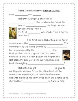 Roberto Clemente Biography Reading Comprehension Worksheets & Activities