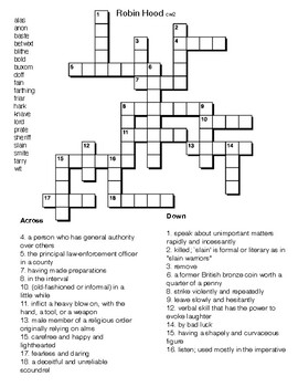 Robin Hood vocabulary Crossword 2 by Northeast Education TpT
