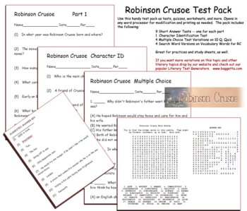 Preview of Robinson Crusoe Test Pack  Daniel DeFoe