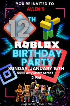 Roblox Invitation, Roblox Birthday Party Invitations Template