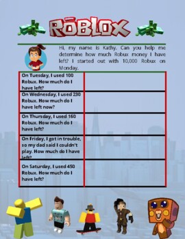 roblox subtraction word problems by here for fun learning tpt