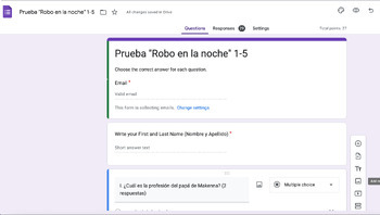 Preview of Robo en la Noche - Quiz for (Chapters 1-5) - Self Graded Google Forms