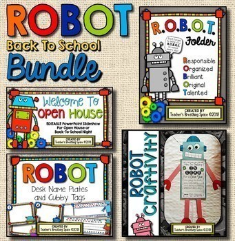 Preview of Robot Back To School BUNDLE  |  Folders, Desk Tags, Presentation, Craftivity