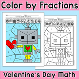 Robot Math Fractions Worksheet - Valentine's Day Color by 
