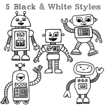 robot clipart black and white