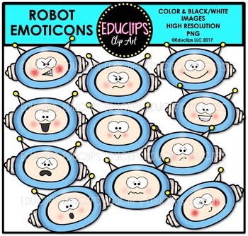 Preview of Robot Emoticons Clipart Bundle {Educlips Clipart}