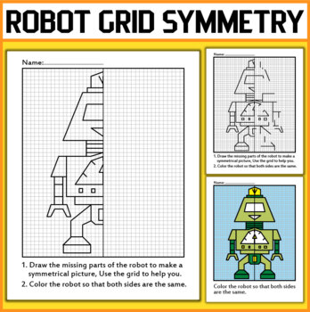 Preview of Robot Grid Symmetry - Lines of Symmetry Activity - Morning Work Worksheet