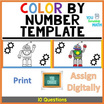 Preview of Robot Themed Color by Number Template - 10 Questions